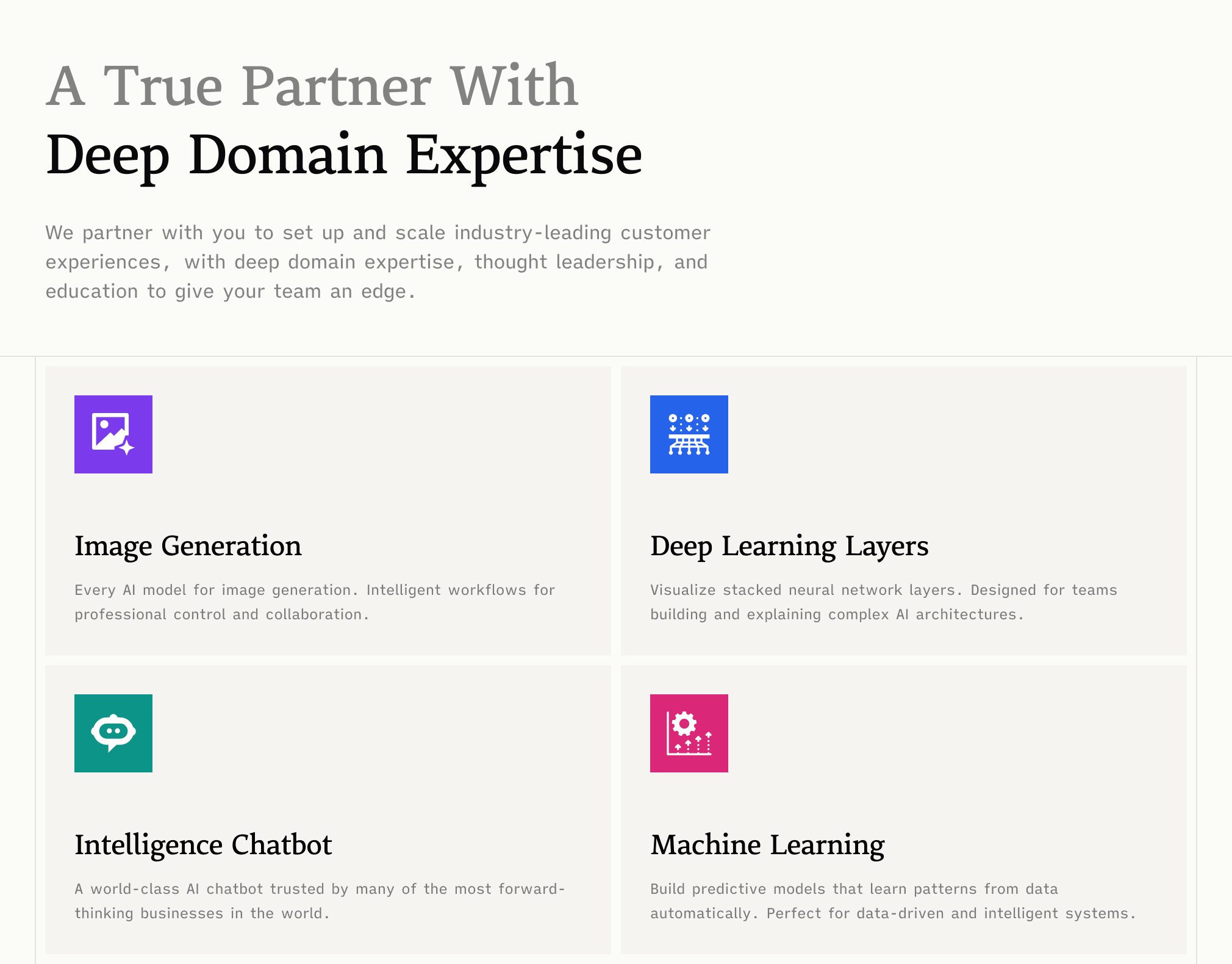 AI and Machine Learning icon set featuring Image Generation, Deep Learning Layers, Intelligence Chatbot, and Machine Learning icons in outline and solid styles