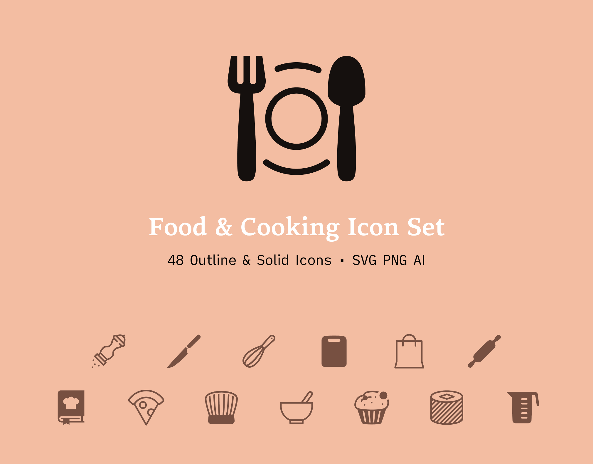 Cooking & Kitchen Icon Set: 48 Food and Recipe App Icons