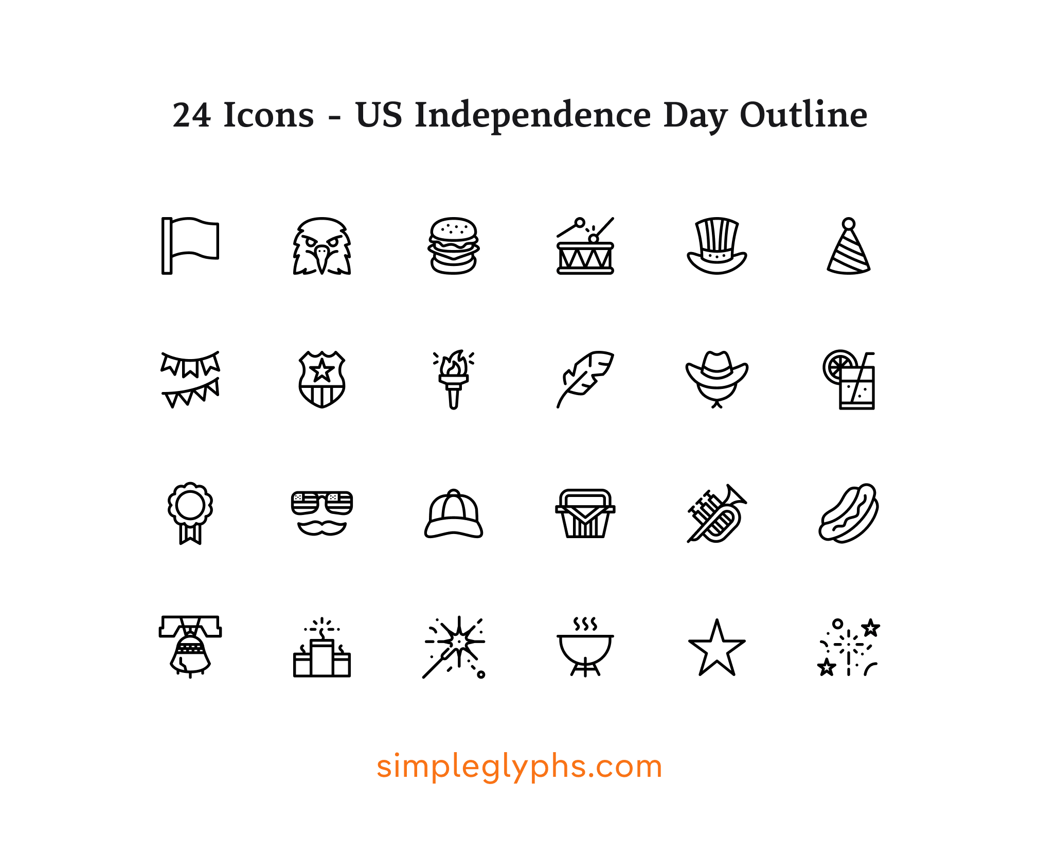 24 US Independence Day Outline Icons