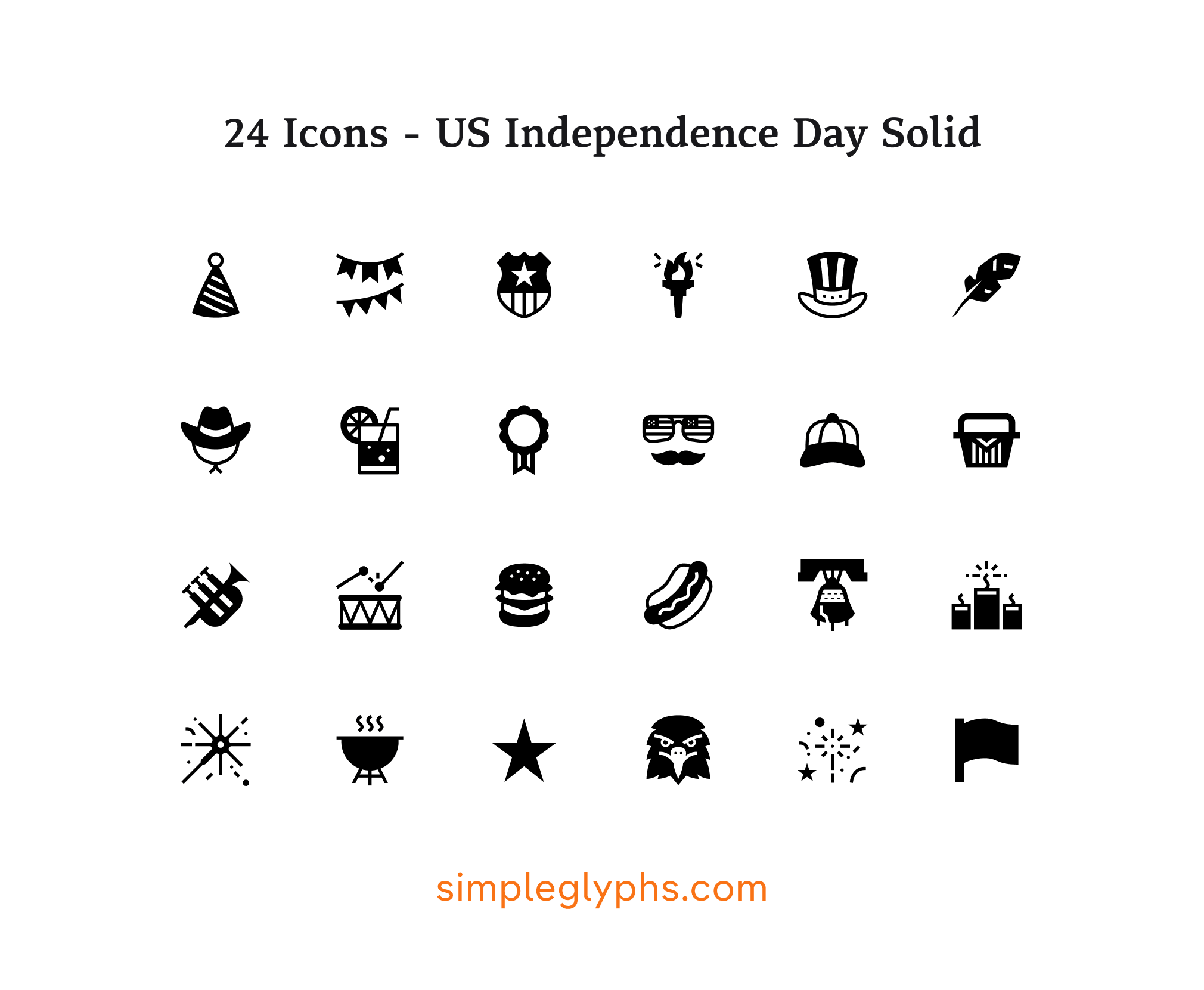 24 US Independence Day Solid Icons